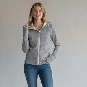Lululemon Scuba  Gray Plaid Full Zip Hooded Hoodie Jacket Women's Size 2